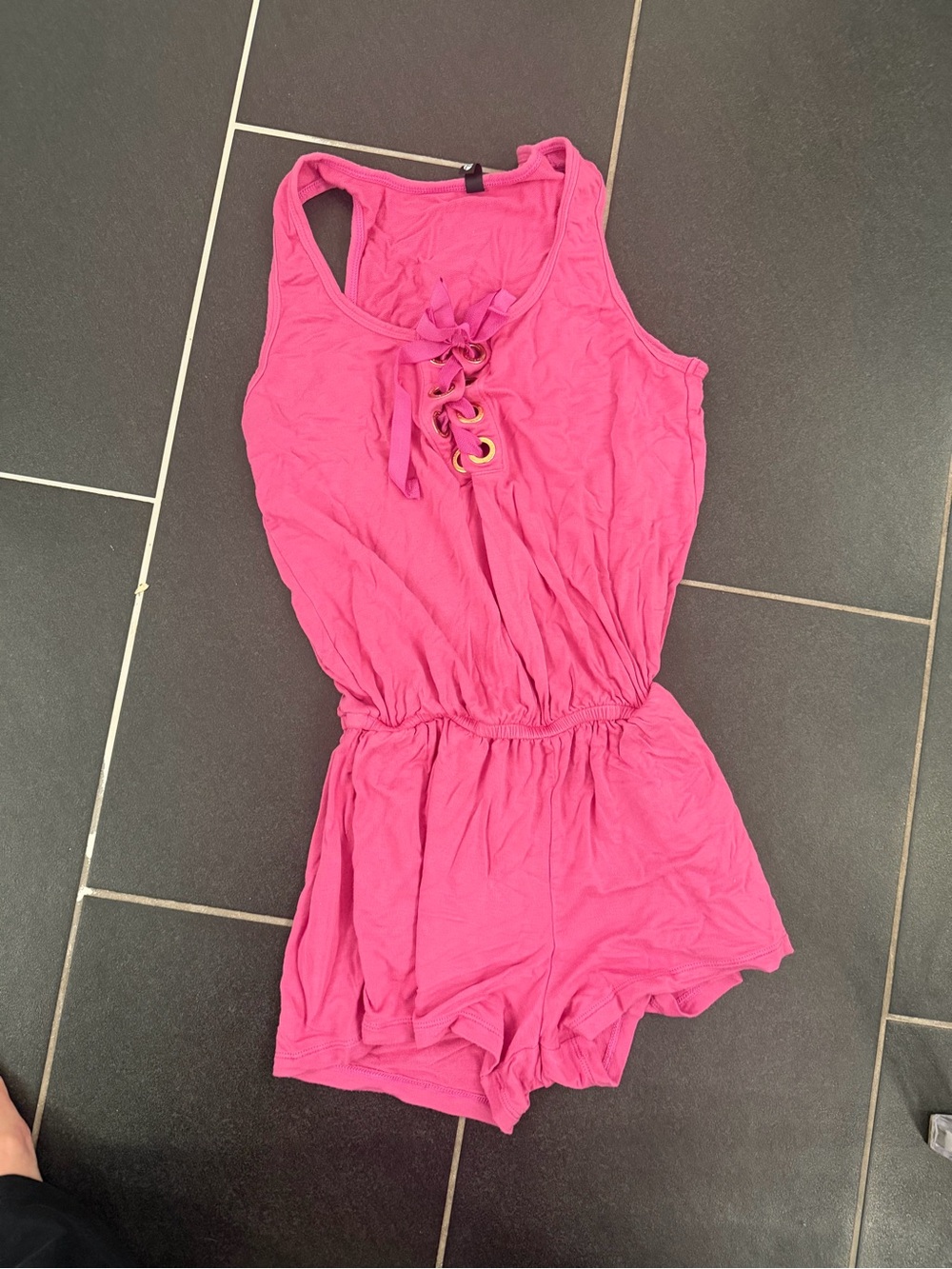 Trina Turk recreation Hot Pink Lace-Up Tank Romper size small (will also work xs
